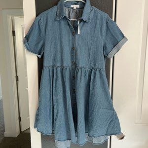 Vici You and Paradise Pocketed Button Down Denim Dress (S)